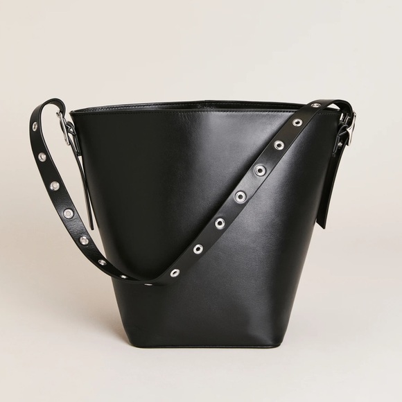 NEW Reformation Black Leather Rafaella Medium Trapeze Tote